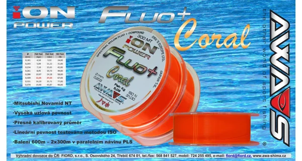 AWA-SHIMA - Vlasec Ion Power Fluo+ Coral 0,331 mm 16,2 kg 2x300 m