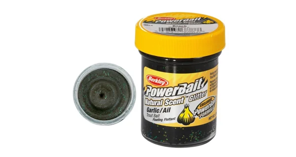 BERKLEY - Pstruhové těsto PowerBait Trout Bait Natural Glitter 50 g Česnek