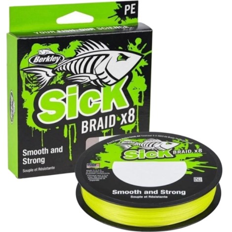 BERKLEY - Splétaná šňůra SicK Braid Hi-Vis Žlutá 0,29 mm 26,40 kg 150 m