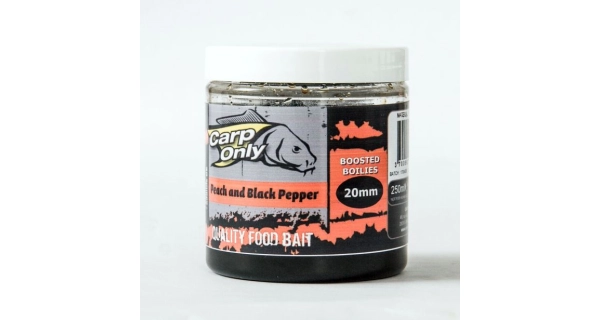 CARP-ONLY - Dipované boilies 250 ml 16 mm Peach & Black Pepper