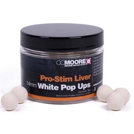 CC MOORE - Plovoucí boilie Pro-Stim Liver White  Pop Ups 14 mm 45 ks