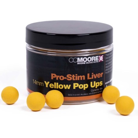 CC MOORE - Plovoucí boilie Pro-Stim Liver Yellow Pop Ups 14 mm 45 ks