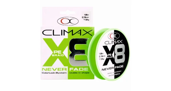 CLIMAX - Pletená šňůra Never Fade 8x Pe-Braid Green 0,10 mm 6,7 kg 135 m