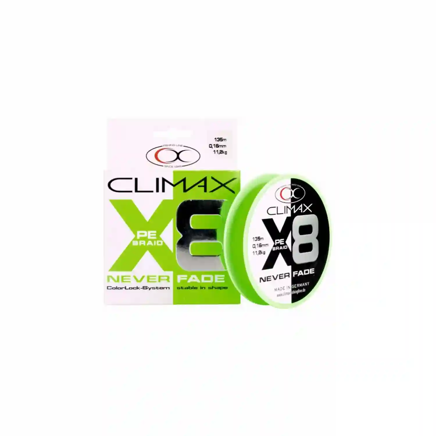 CLIMAX CLIMAX - Pletená šňůra Never Fade 8x Pe-Braid Green 0,14 mm 11,2 kg 135 m