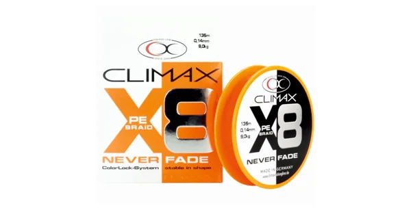 CLIMAX - Pletená šňůra Never Fade 8x Pe-Braid Orange 0,10 mm 6,7 kg 135 m