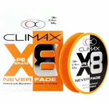 CLIMAX - Pletená šňůra Never Fade 8x Pe-Braid Orange 0,12 mm 9 kg 135 m