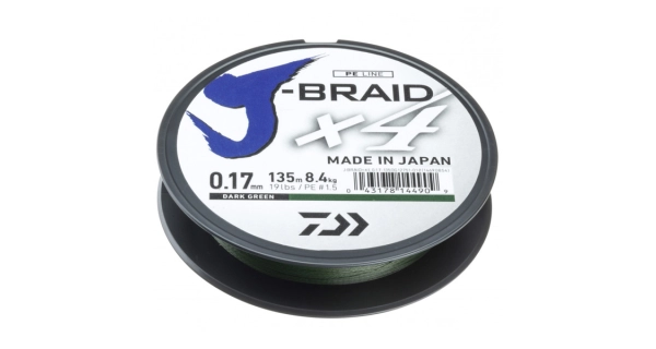 DAIWA - Pletená šňůra J-Braid 4 Tmavě zelená 0,15 mm 6,9 kg 135 m