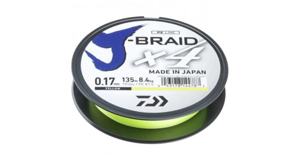 DAIWA - Pletená šňůra J-Braid 4 Žlutá 0,25 mm 14,4 kg 135 m