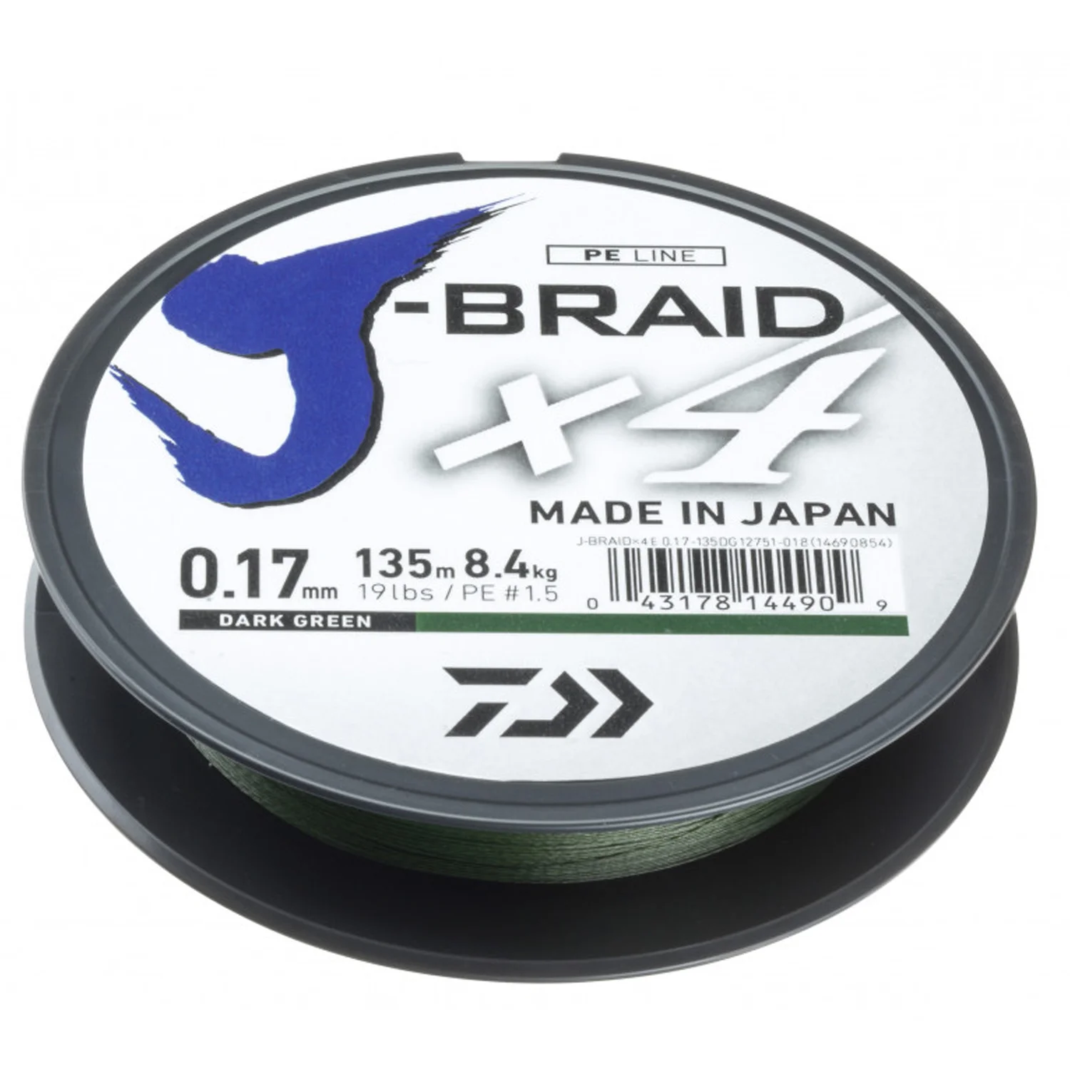 DAIWA - Splétaná šňůra J-Braid X4 0,19 mm 10,2 kg 135 m Tmavě zelená