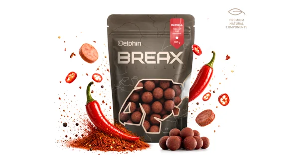 DELPHIN - Boilies BreaX HotHELL 24 mm 300 g Robin red Chilli Fr.Klobása