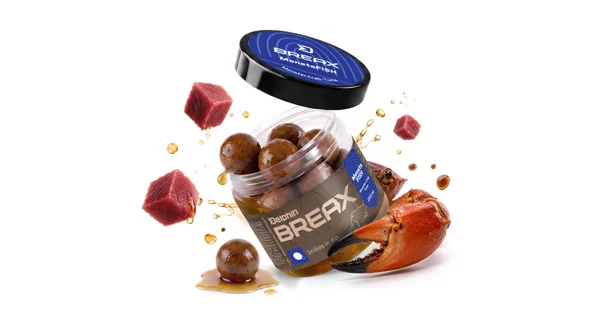 DELPHIN - Boilies v dipu BreaX MonstaFISH Monster Krab Tuňák 16 mm 200 ml