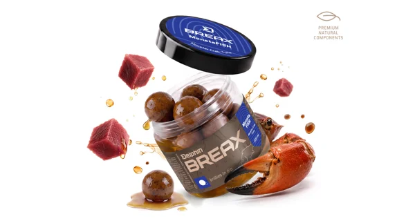 DELPHIN - Boilies v dipu BreaX MonstaFISH Monster Krab Tuňák 24 mm 200 ml