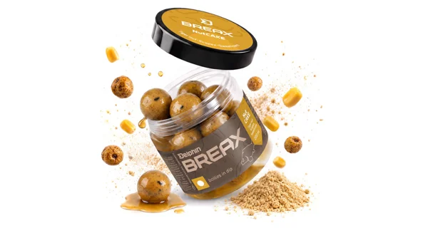 DELPHIN - Boilies v dipu BreaX NutCAKE Tygří ořech Scopex Sladká kukuřice 16 mm 200 ml