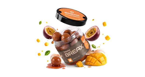 DELPHIN - Boilies v dipu BreaX PassionKRILL Krill Mango 20 mm 200 ml