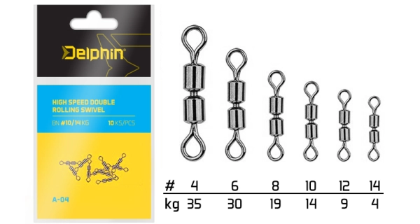 DELPHIN - Dvojitý obratlík Hi Speed Double Rolling Swivel A-04 10 ks BN 14/4 kg