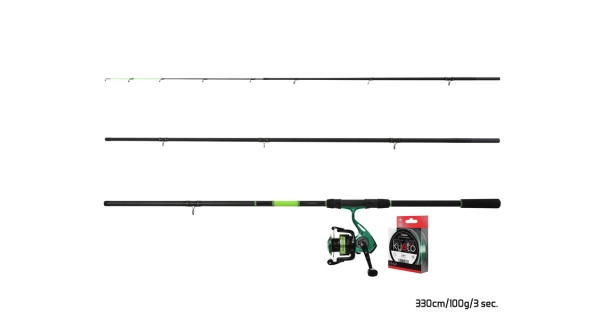 DELPHIN - Feederový set Prut Wasabi 3,3 m 100 g + Naviják ELIXIR 3T + Vlasec