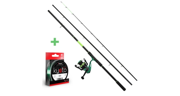 DELPHIN - Feederový set Prut Wasabi 3,3 m 100 g + Naviják ELIXIR 3T + Vlasec