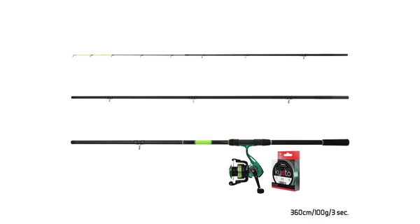 DELPHIN - Feederový set Prut Wasabi 3,6 m 100 g + Naviják ELIXIR 4T + Vlasec