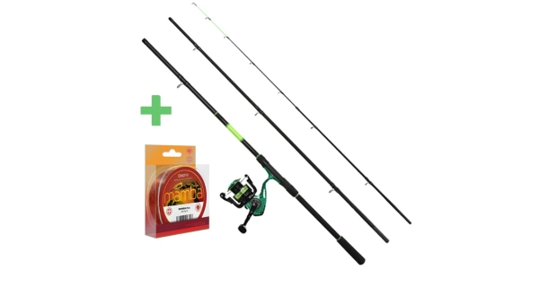 DELPHIN - Feederový set Prut Wasabi 3 m 100 g + Naviják ELIXIR 3T + Vlasec