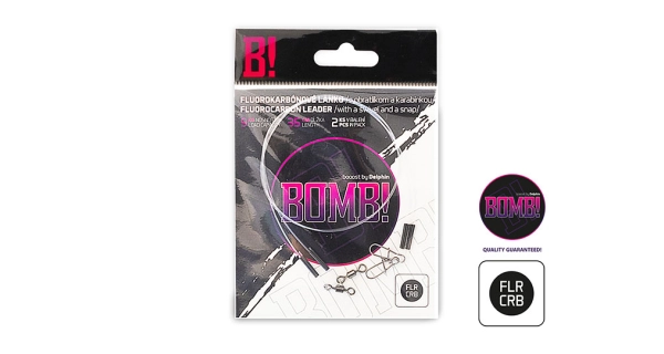 DELPHIN - Fluorokarbonové lanko Bomb! s obratlíkem a karabinou 20 cm 7 kg 2 ks