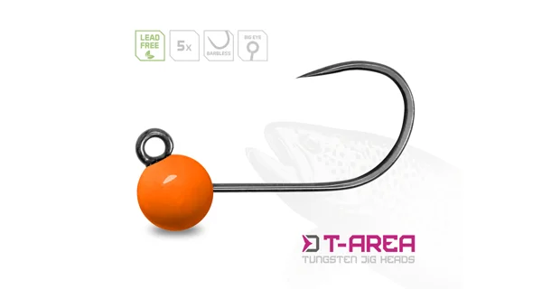 DELPHIN - Jigová hlavička T-AREA BL Wolframový jig fluo oranžový 5 ks vel. 4 1,5 g 5,5 mm