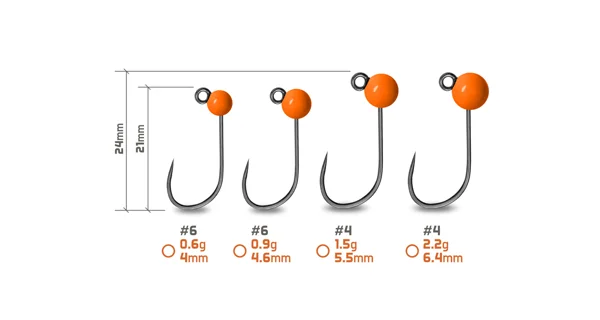DELPHIN - Jigová hlavička T-AREA BL Wolframový jig fluo oranžový 5 ks vel. 6 0,9 g 4,6 mm