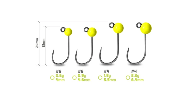 DELPHIN - Jigová hlavička T-AREA BL Wolframový jig fluo žlutý 5 ks vel. 4 2,2 g 6,4 mm