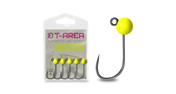 DELPHIN - Jigová hlavička T-AREA BL Wolframový jig fluo žlutý 5 ks vel. 6 0,6 g 4 mm