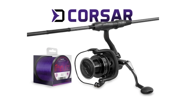 DELPHIN - Kaprařský set Prut CorsaBLACK NERO 3,6 m 3 lb 2 díly + Naviják 8T + Vlasec 0,30 mm