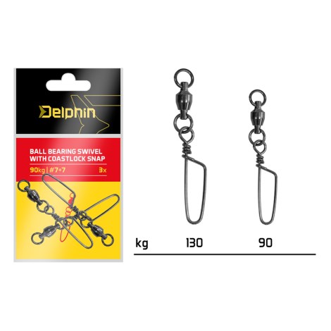 DELPHIN - Karabinka s obratlíkem Ball Bearing Swivel With Coastlock Snap 90 kg 3 ks