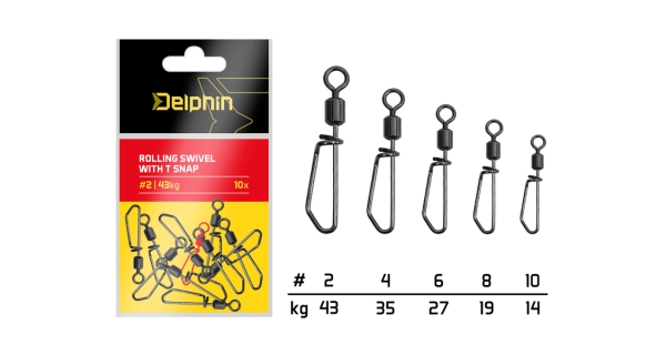 DELPHIN - Karabinka s obratlíkem Rolling Swivel With T Snap vel. 4 35 kg 10 ks