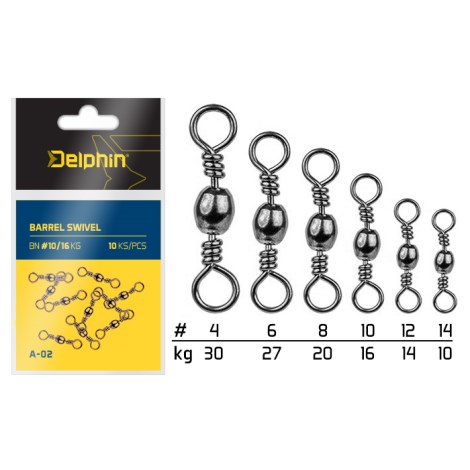 DELPHIN - Obratlík Barrel Swivel A-02 10 ks BN 10/16 kg