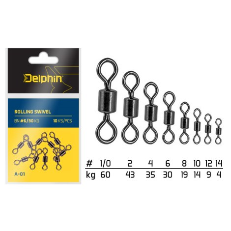 DELPHIN - Obratlík Rolling Swivel A-01 10 ks BN 10/14 kg