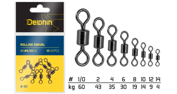 DELPHIN - Obratlík Rolling Swivel A-01 10 ks BN 2/43 kg
