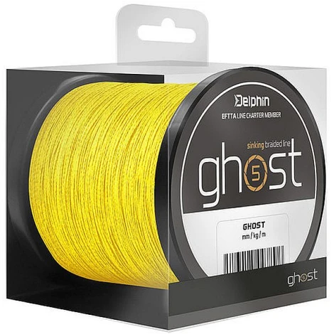 DELPHIN - Pletená Šňůra Ghost 4+1 žlutá 0,18 mm 20 lbs 300 m