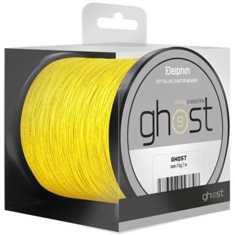 DELPHIN - Pletená šnůra Ghost 8+1 / žlutá 0,23 mm 30 lbs 600 m
