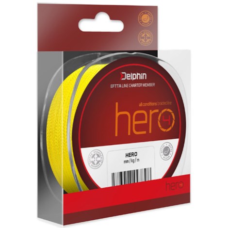 DELPHIN - Pletená šňůra Hero 4 Fluo žlutá 0,12 mm 15 m