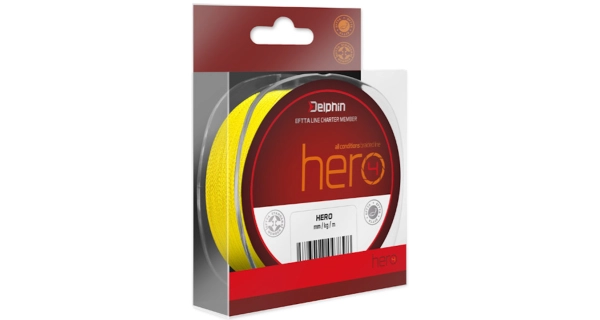 DELPHIN - Pletená šňůra Hero 4 Fluo žlutá 0,30 mm 300 m