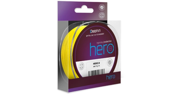 DELPHIN - Pletená šňůra Hero 8 Fluo žlutá 0,14 mm 9,5 kg 117 m