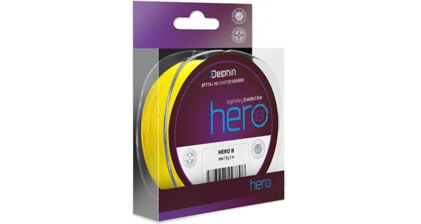 DELPHIN - Pletená šňůra Hero 8 Fluo žlutá 0,50 mm 26,4 kg 10 m