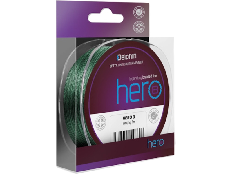 DELPHIN - Pletená šňůra Hero 8 Zelená 0,30 mm 21,4 kg 15 m