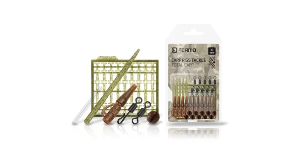 DELPHIN - Set kaprařských montáží sCAMO Total CARP Závěsky, převleky, obratlíky a zarážky 10 setů