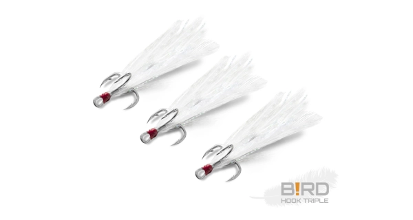 DELPHIN - Trojháček Bird Hook Triple Bílá pírka 3 ks vel. 4