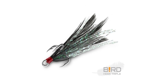 DELPHIN - Trojháček Bird Hook Triple Černá pírka 3 ks vel. 4