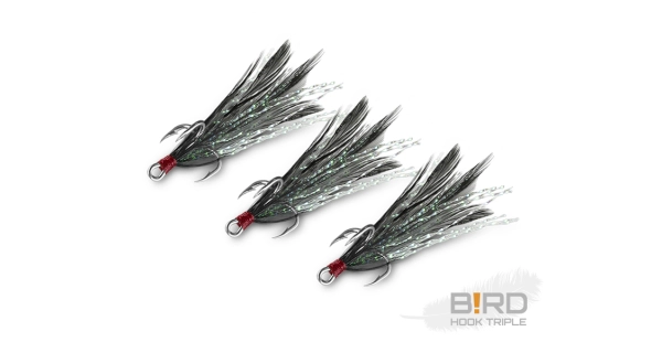 DELPHIN - Trojháček Bird Hook Triple Černá pírka 3 ks vel. 4