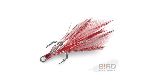 DELPHIN - Trojháček Bird Hook Triple Červená pírka 3 ks vel. 8