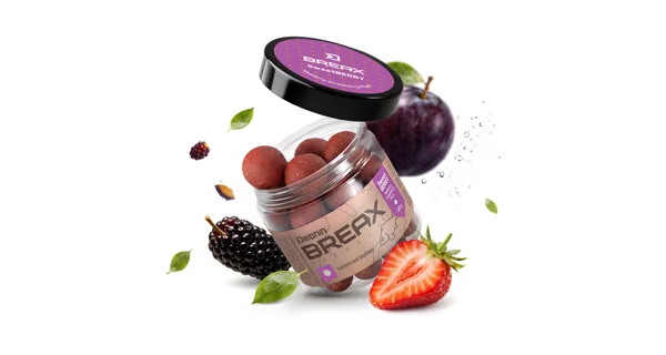 DELPHIN - Vyvážené boilies BreaX SweetBERRY Moruše Jahoda Švestka 16 mm 100 g