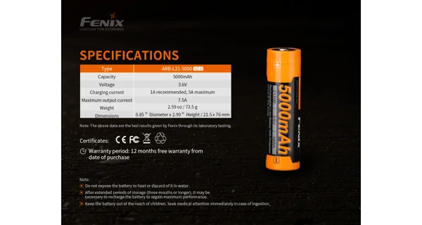FENIX - Dobíjecí baterie 21700 5000 mAh (Li-Ion)