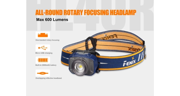 FENIX - Nabíjecí zaostřovací čelovka Grey HL40R