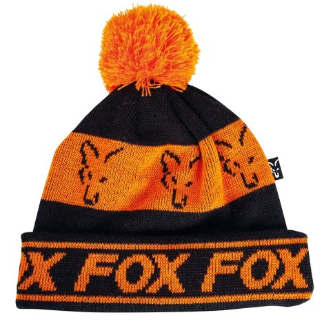 FOX - Čepice zimní Black / Orange Lined Bobble